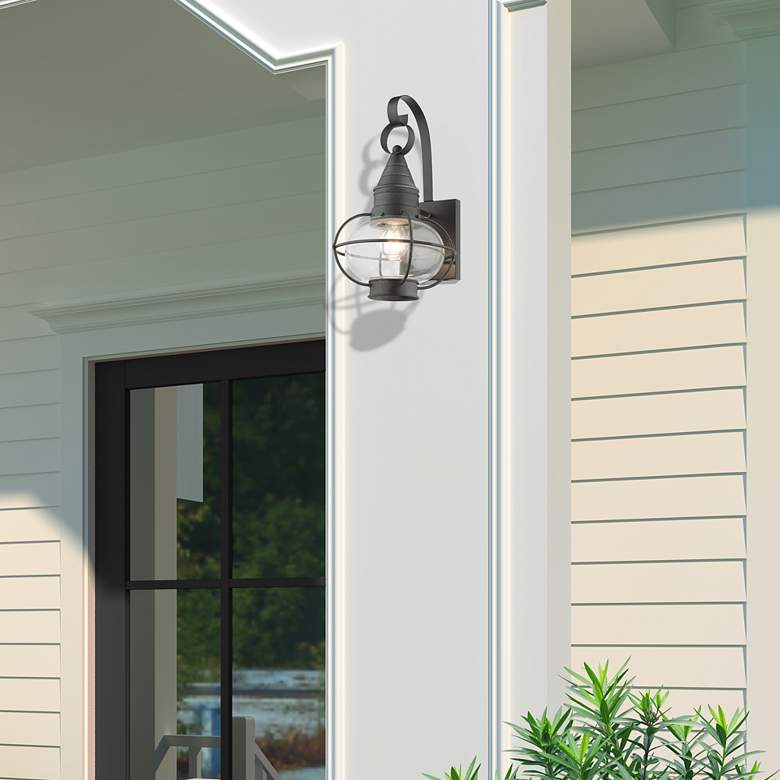 Image 1 Newburyport 14 3/4" High Charcoal Outdoor Lantern Wall Light in scene