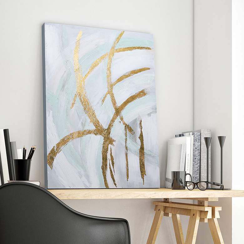 Image 1 Golden Streaks 40" High Textured Metallic Canvas Wall Art in scene