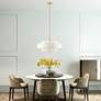 Thumbnail1 of Meridian 24" Wide Satin Brass 3-Tier Drum Chandelier in scene