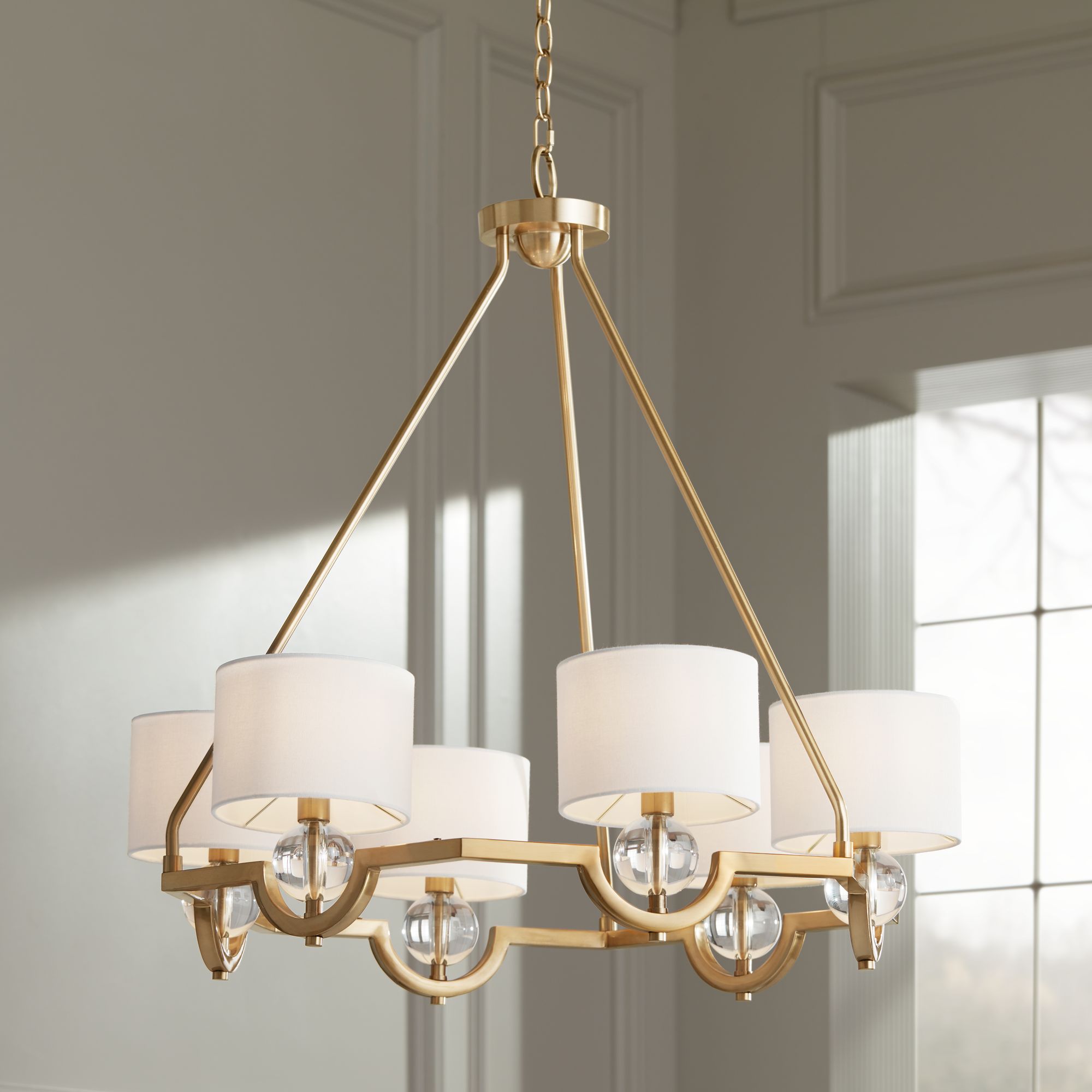 Stiffel Rainey 32 3/4" Wide Brass and Crystal Shaded Luxury Chandelier in scene