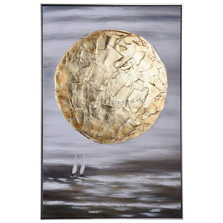 Image 1 48.2 inch x 32.5 inch Gold Moon Hand Painted Abstract Seascape Wall Art
