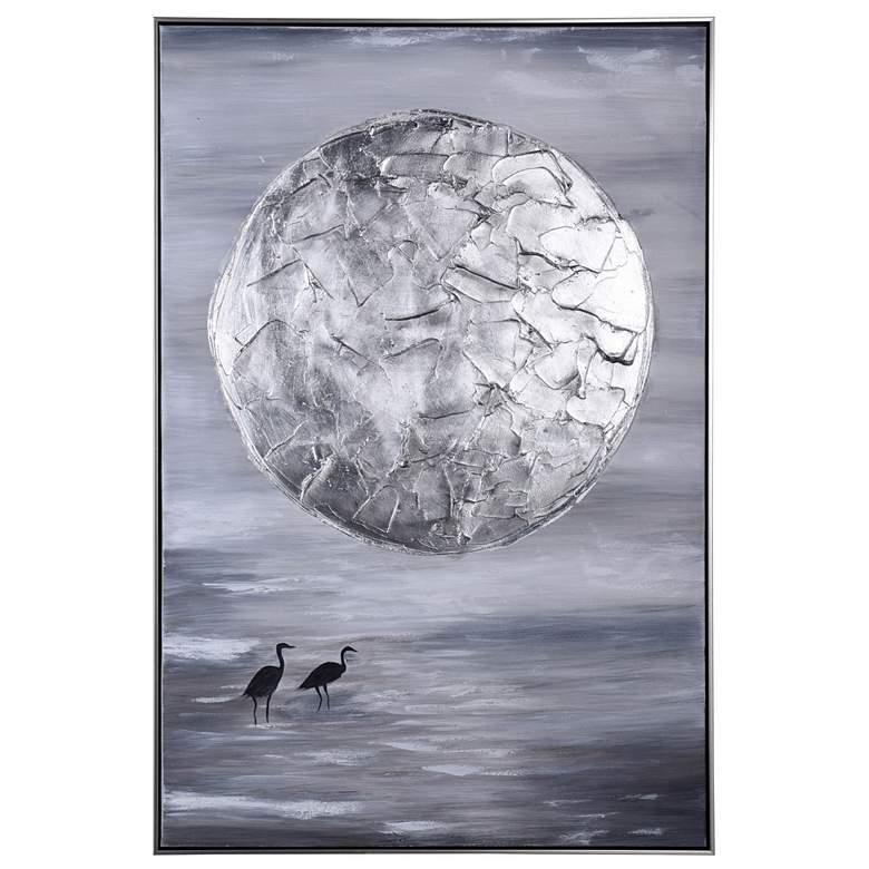 Image 1 48.2" x 32.5" Silver Moon Monochromatic Hand Painted Seascape Wal