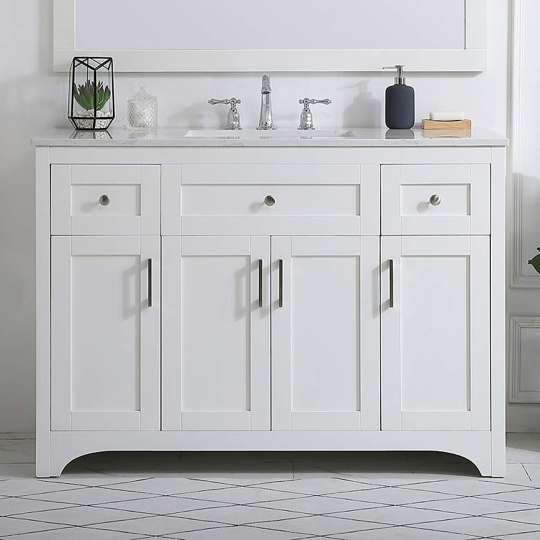Image 1 48 in. White Single Sink Bathroom Vanity with Calacatta White Quartz Top