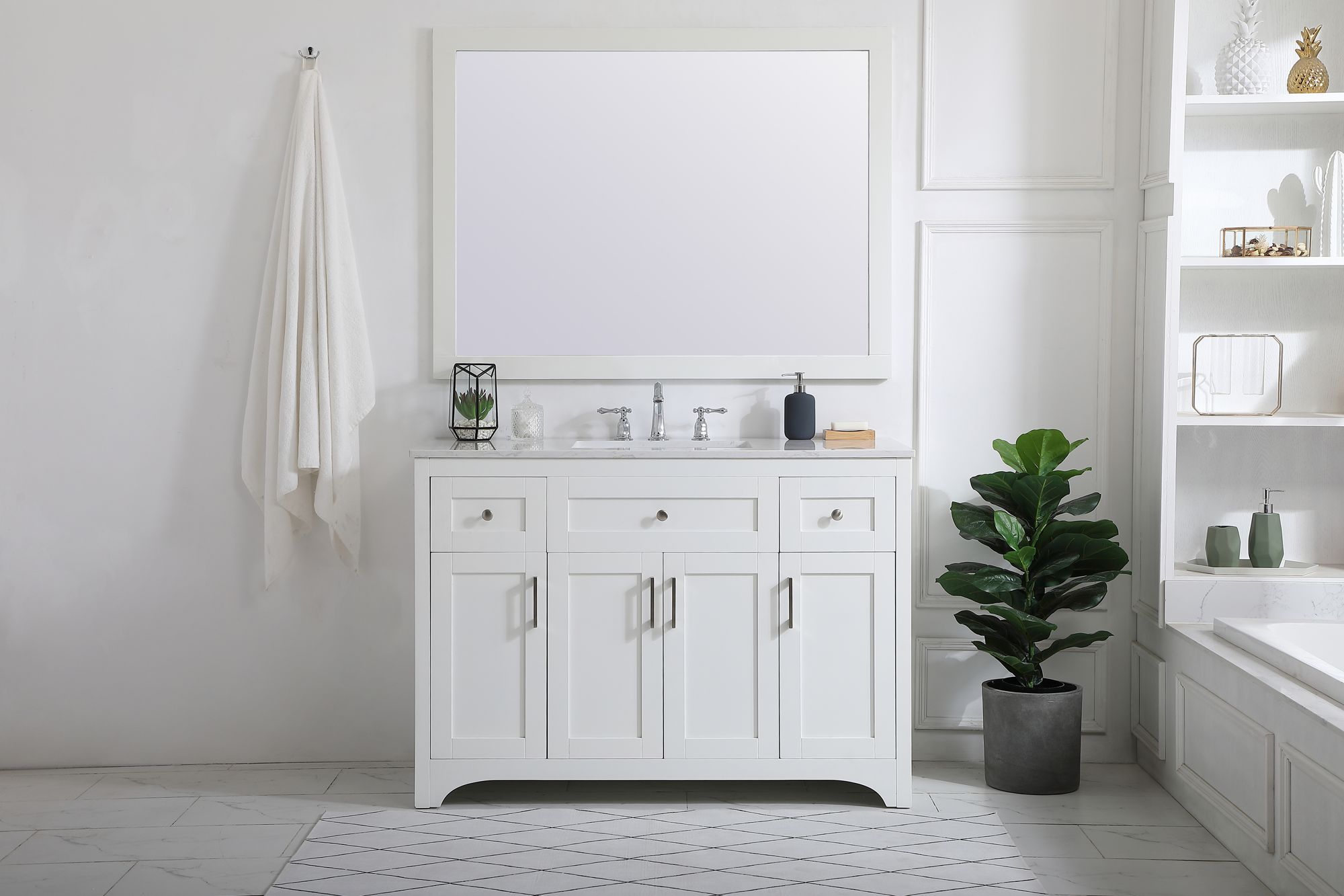 48 in. White Single Sink Bathroom Vanity with Calacatta White Quartz Top