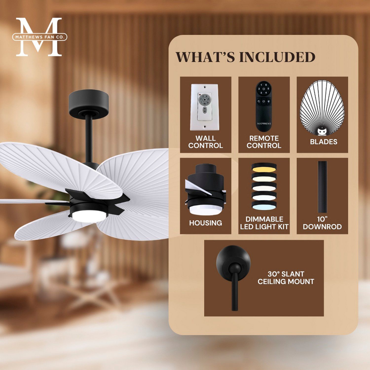 48" Alessandra Black LED Ceiling Fan with Matte White Blades