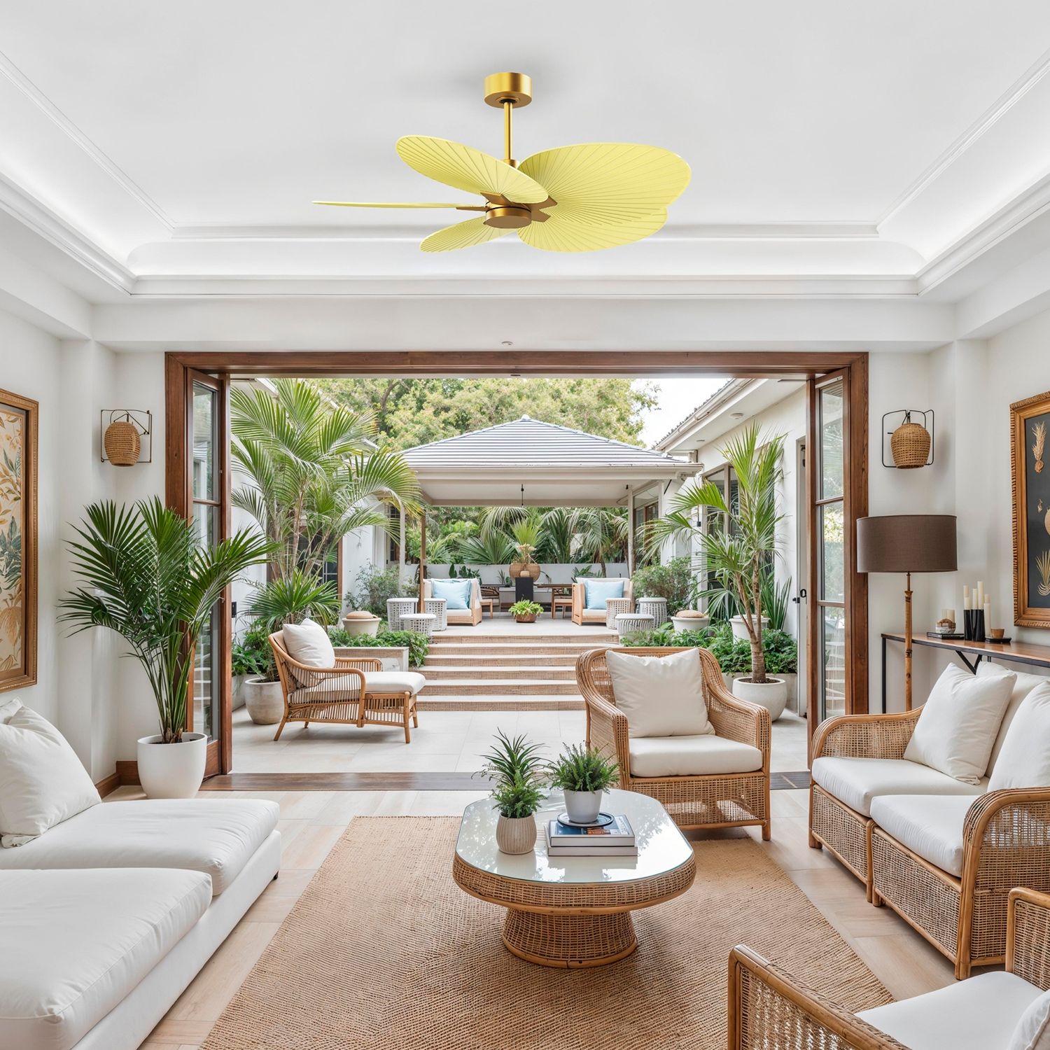 Image 6 48" Alessandra Tropical Brass Ceiling Fan with Yellow Blades more views