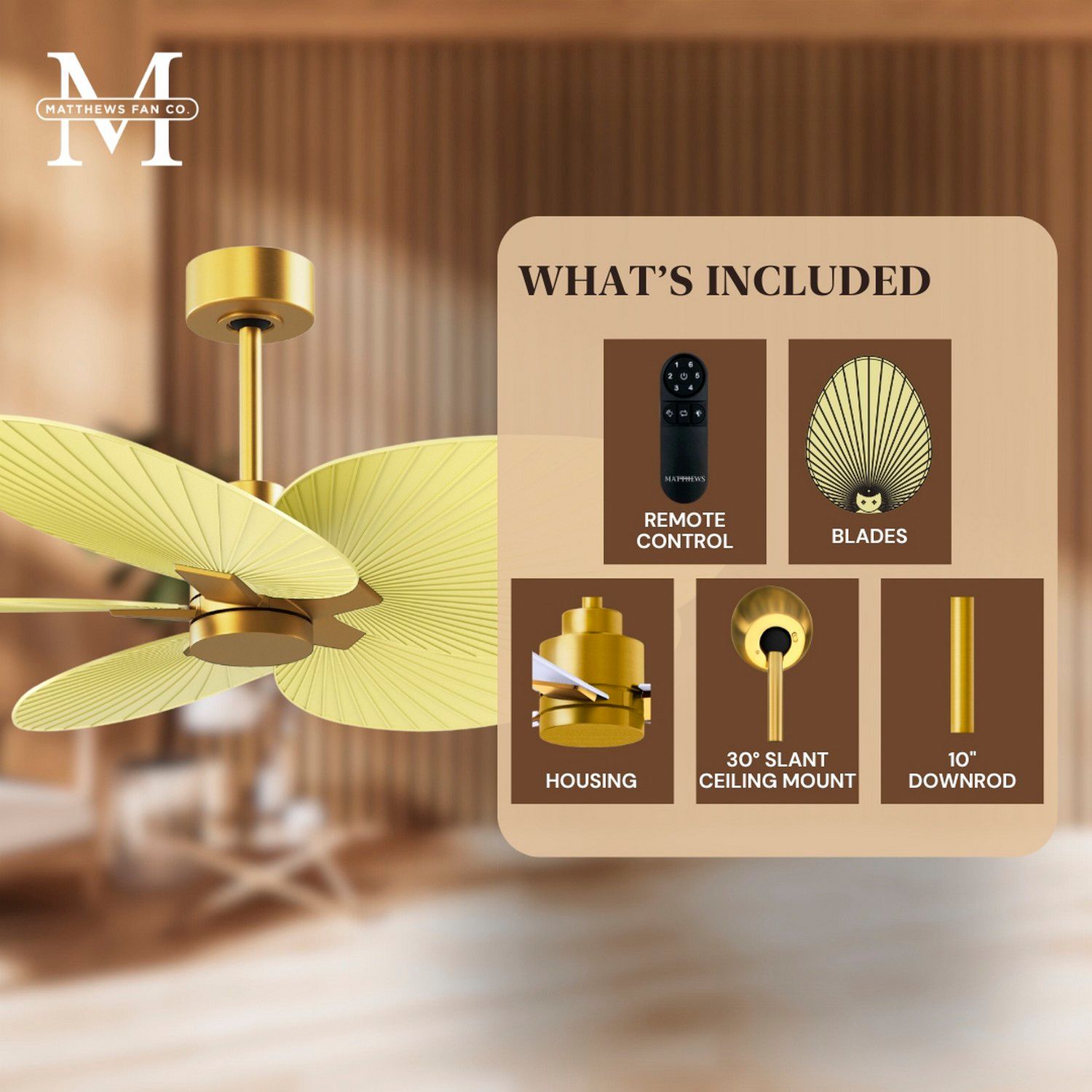 48" Alessandra Tropical Brass Ceiling Fan with Yellow Blades