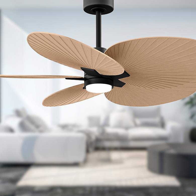 Image 4 48" Alessandra Tropical Matte Black Light Maple Ceiling Fan more views