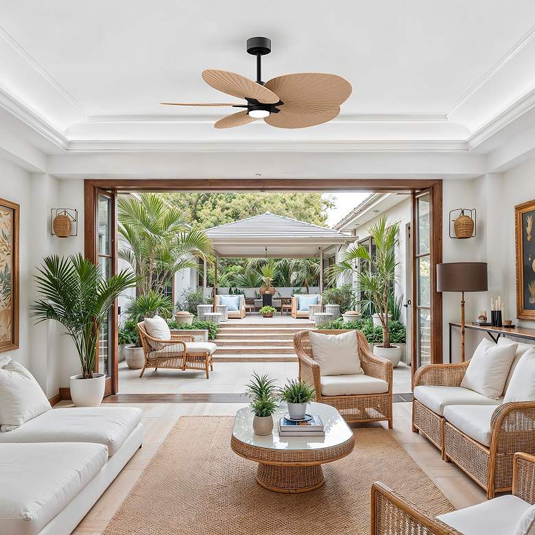 Image 5 48" Alessandra Tropical Matte Black Light Maple Ceiling Fan more views