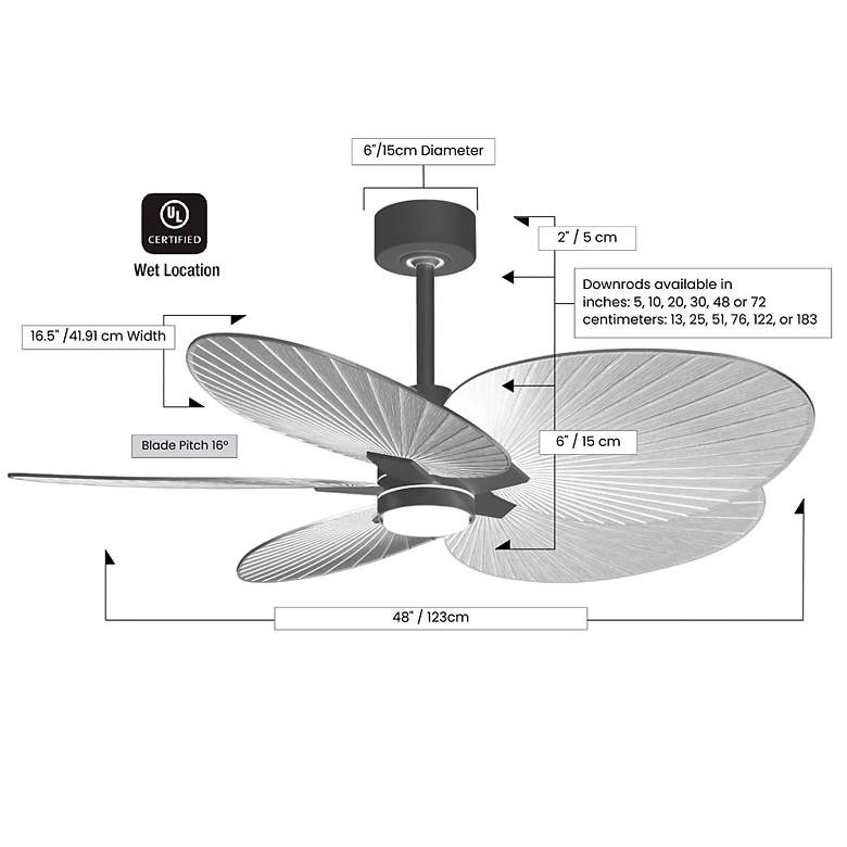 Image 6 48" Alessandra Tropical Matte Black Light Maple Ceiling Fan more views