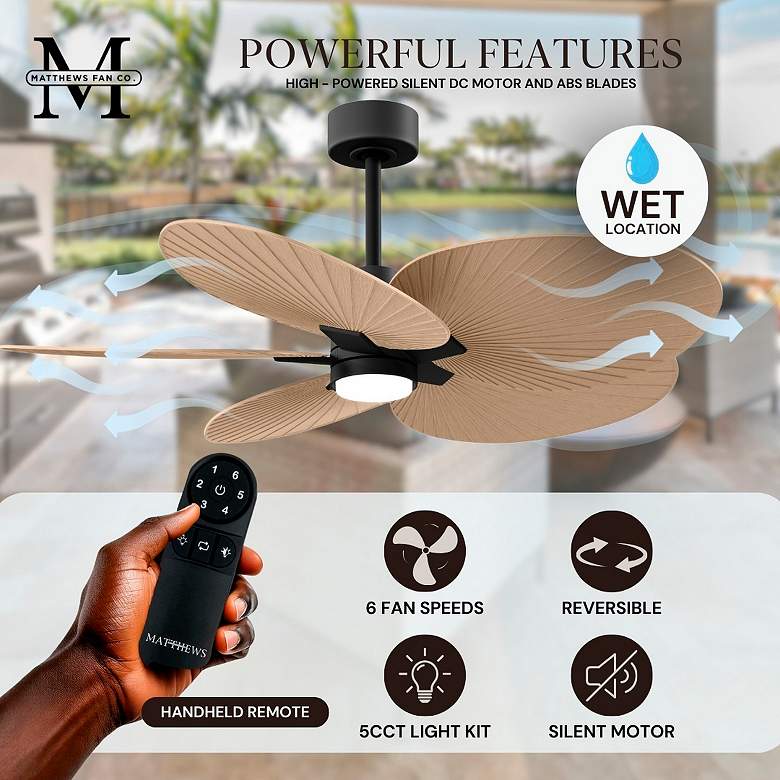 Image 7 48" Alessandra Tropical Matte Black Light Maple Ceiling Fan more views