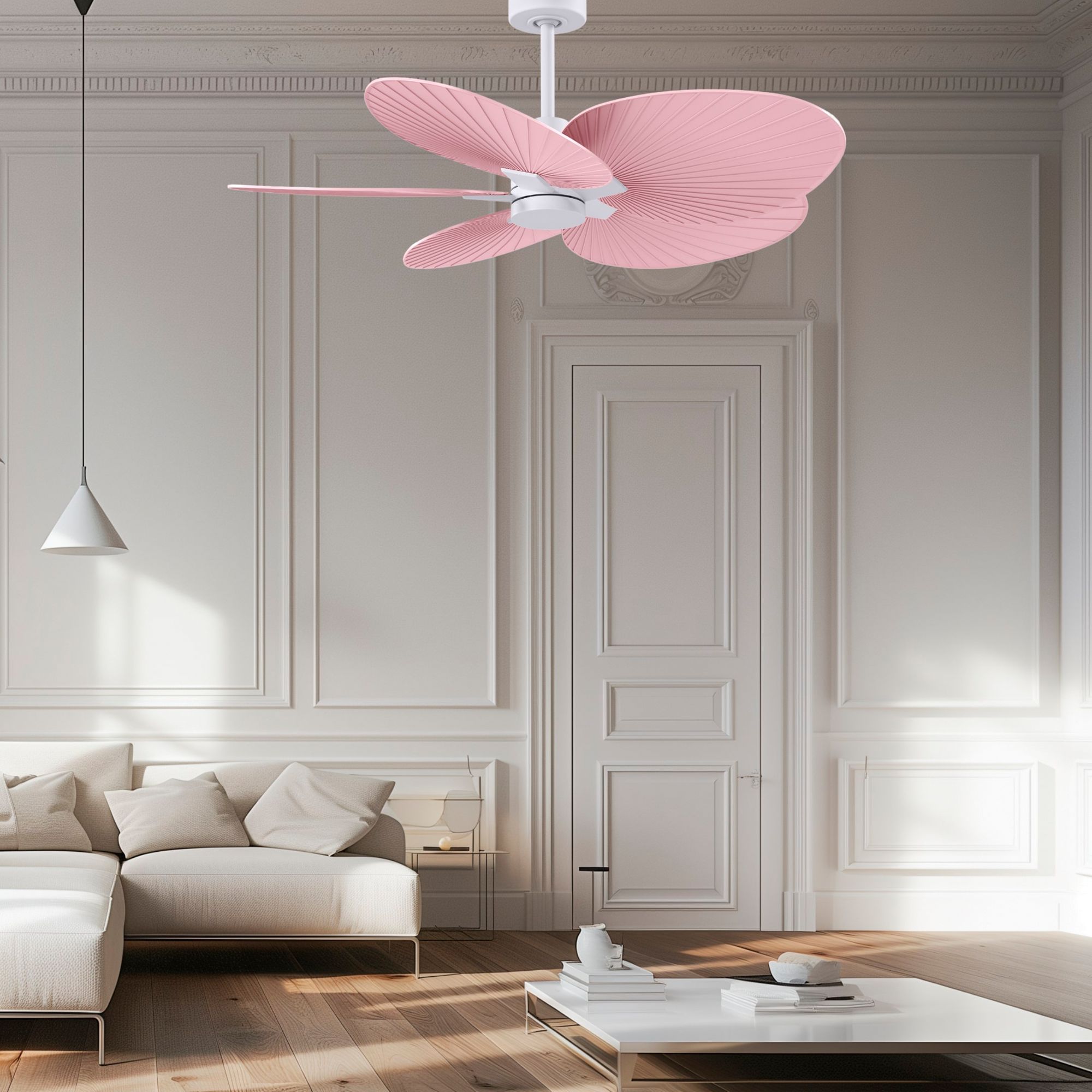 Image 2 48" Alessandra Tropical Matte White and Pink Ceiling Fan more views