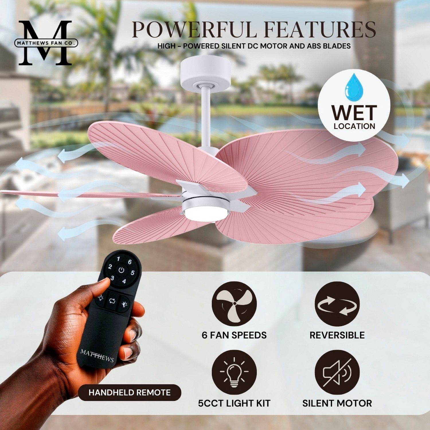 Image 6 48" Alessandra Tropical Matte White and Pink Ceiling Fan more views