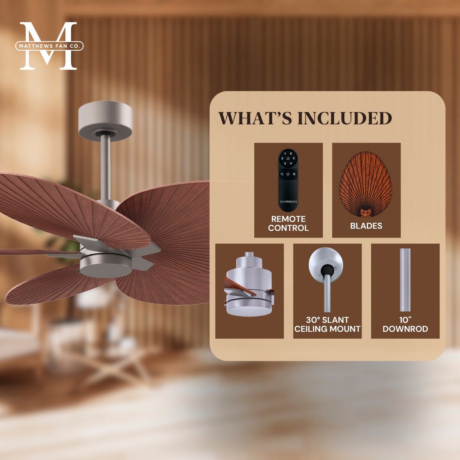 Image 6 48" Alessandra Tropical Nickel Ceiling Fan w/ Walnut Blades more views