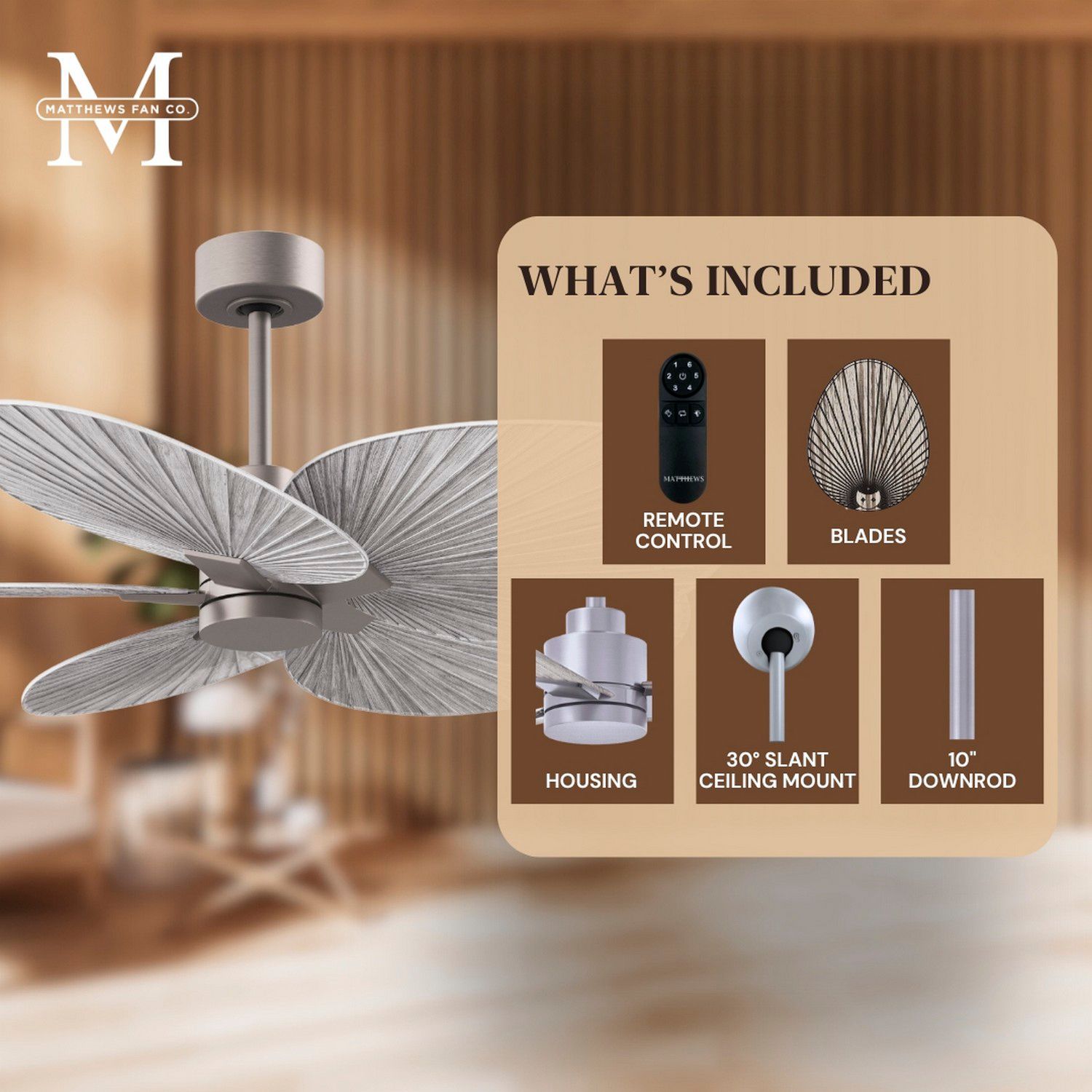 48" Alessandra Tropical Nickel Ceiling Fan with Barn Blades