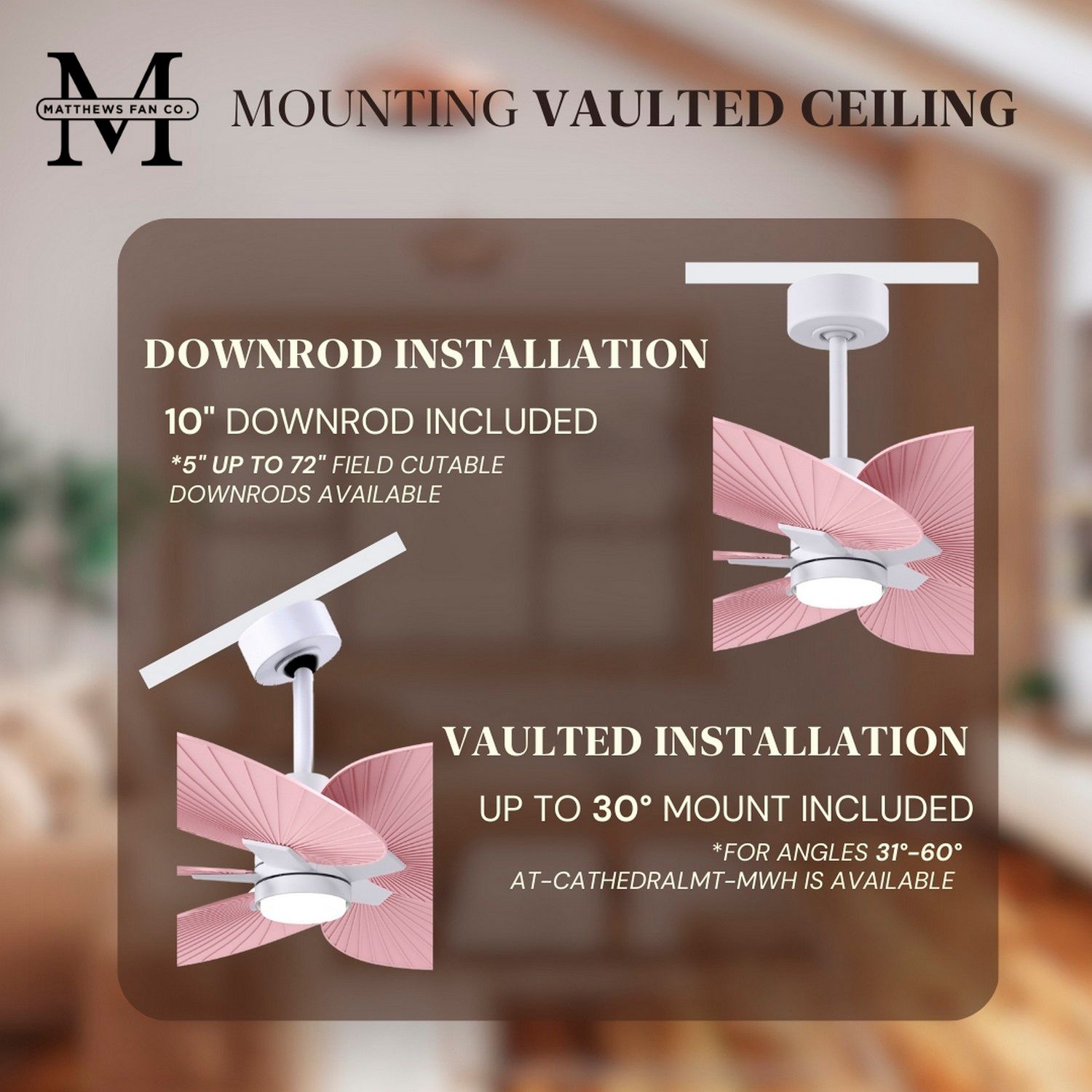 48" Alessandra Tropical White Ceiling Fan with Pink Blades