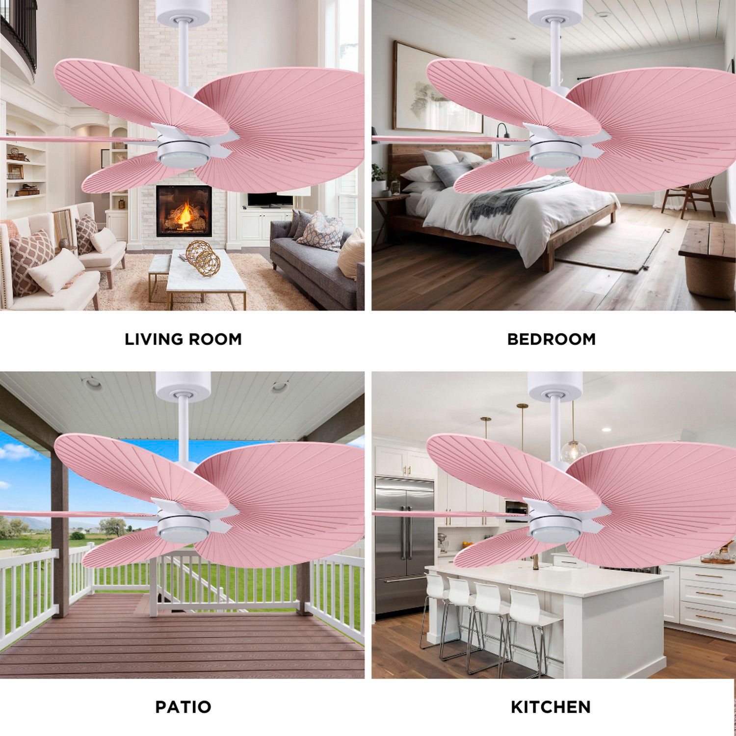 48" Alessandra Tropical White Ceiling Fan with Pink Blades