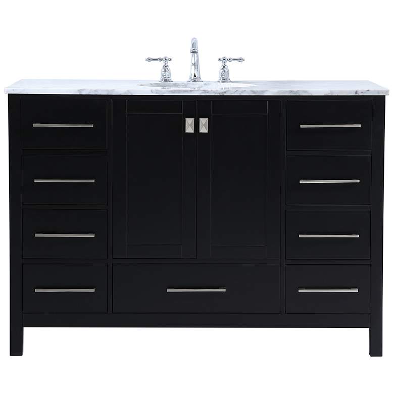 Image 2 48-Inch Black Single Sink Bathroom Vanity With Carrara White Marble Top