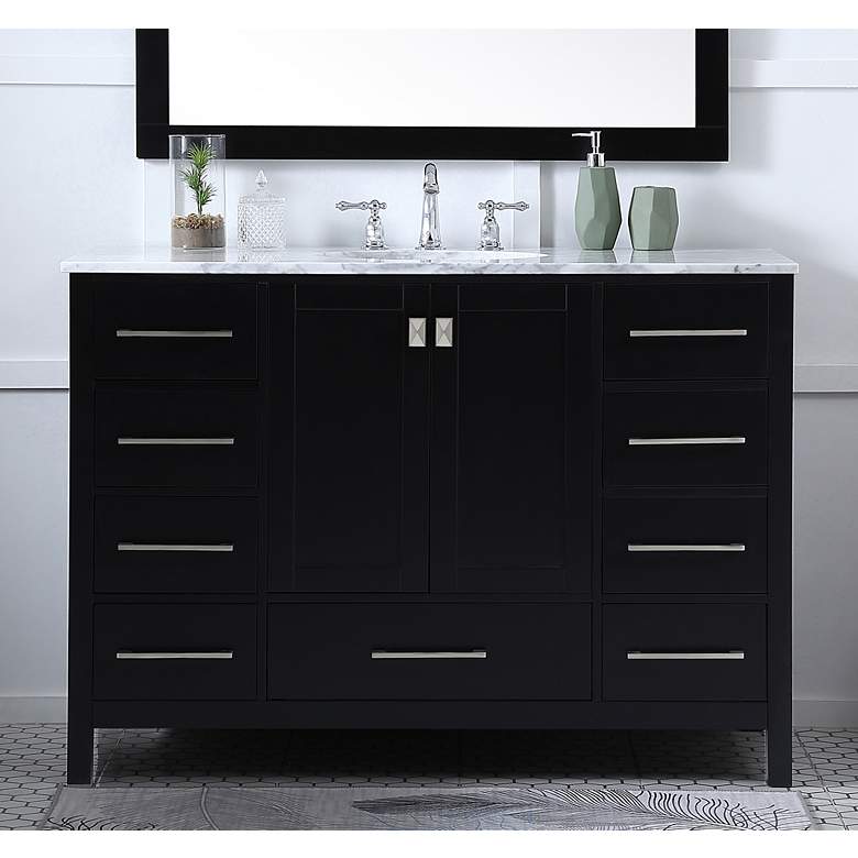 Image 1 48-Inch Black Single Sink Bathroom Vanity With Carrara White Marble Top