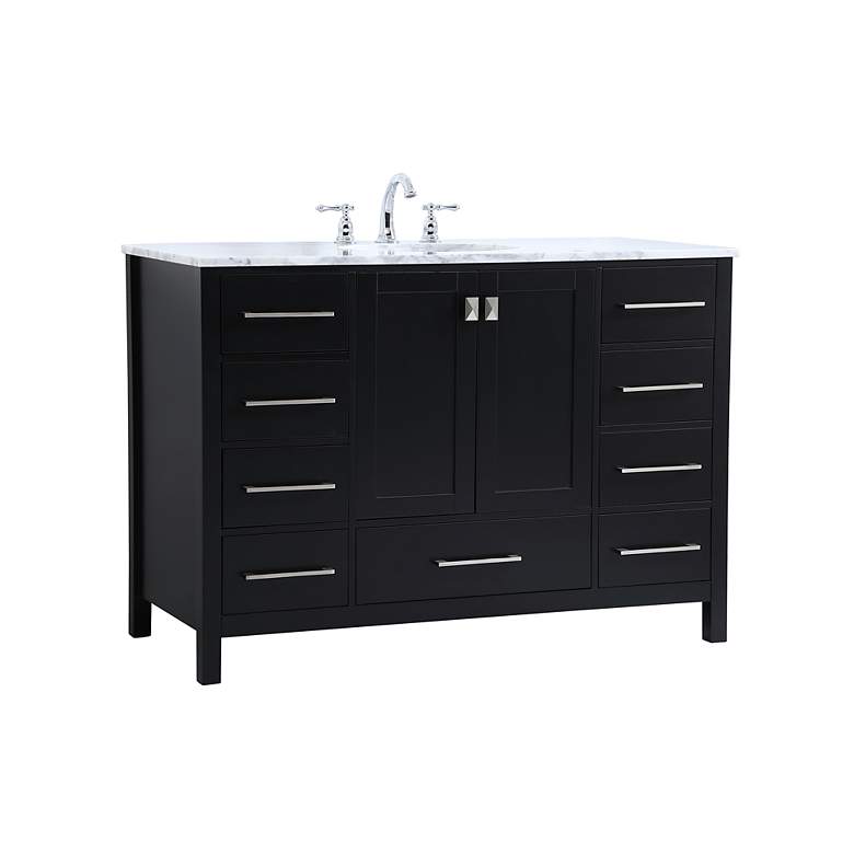 Image 3 48-Inch Black Single Sink Bathroom Vanity With Carrara White Marble Top more views