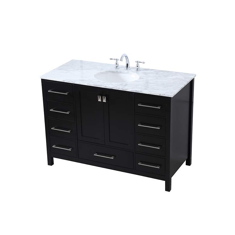 Image 4 48-Inch Black Single Sink Bathroom Vanity With Carrara White Marble Top more views
