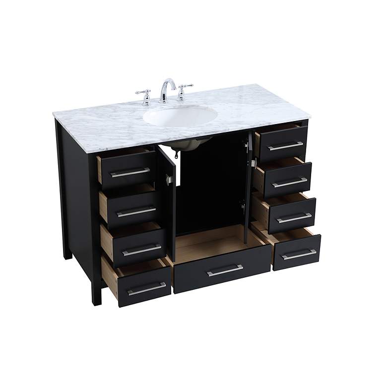 Image 5 48-Inch Black Single Sink Bathroom Vanity With Carrara White Marble Top more views