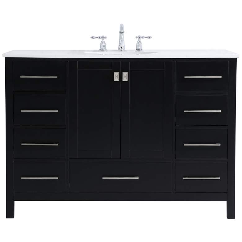 Image 1 48-Inch Black Single Sink Bathroom Vanity With White Calacatta Quartz Top