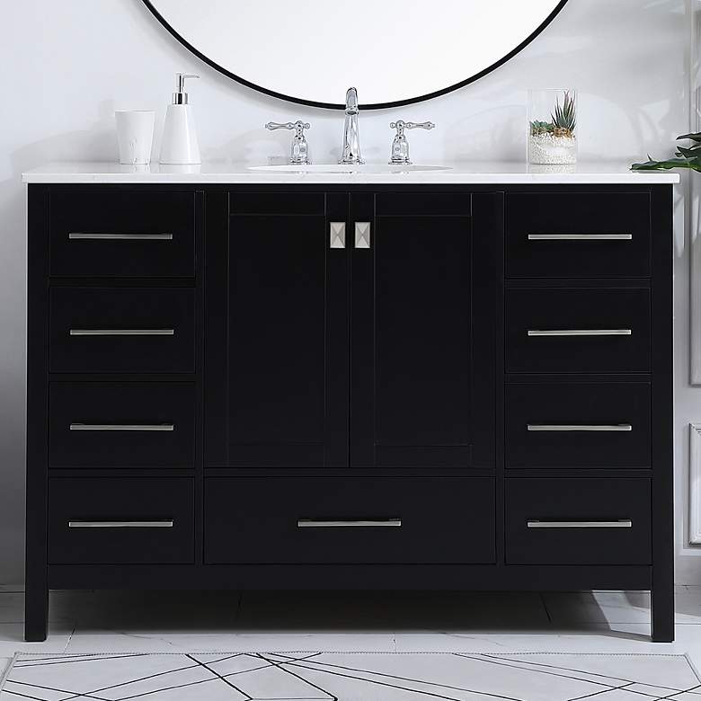 Image 1 48-Inch Black Single Sink Bathroom Vanity With White Calacatta Quartz Top