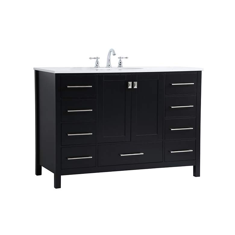 Image 3 48-Inch Black Single Sink Bathroom Vanity With White Calacatta Quartz Top more views