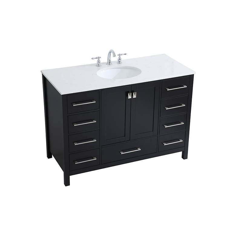 Image 4 48-Inch Black Single Sink Bathroom Vanity With White Calacatta Quartz Top more views