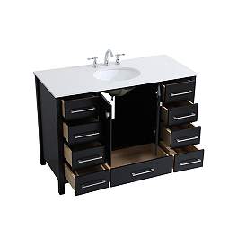 Image5 of 48-Inch Black Single Sink Bathroom Vanity With White Calacatta Quartz Top more views