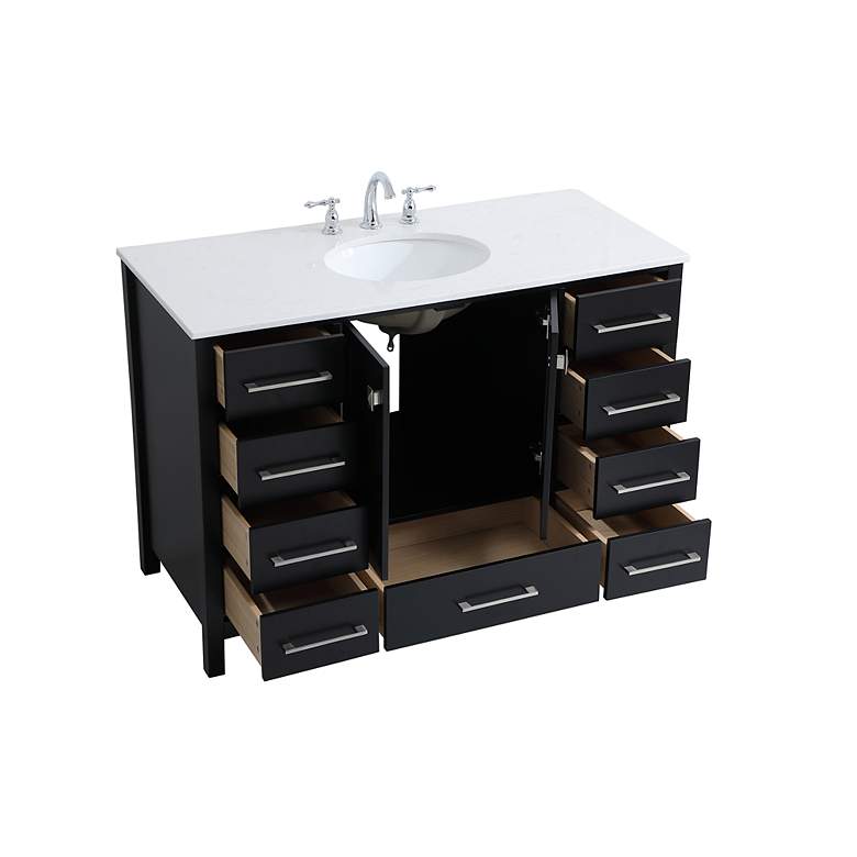 Image 5 48-Inch Black Single Sink Bathroom Vanity With White Calacatta Quartz Top more views