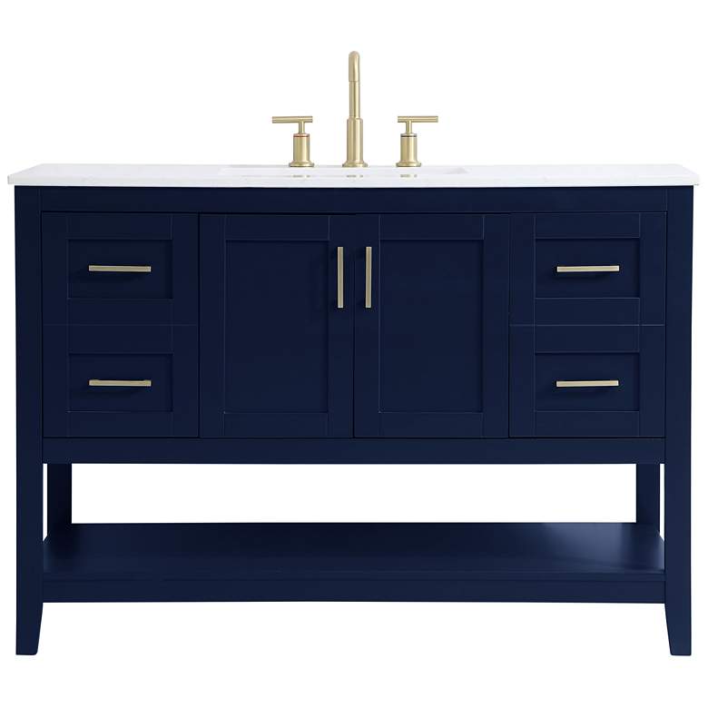 Image 1 48-Inch Blue Single Sink Bathroom Vanity With White Calacatta Quartz Top