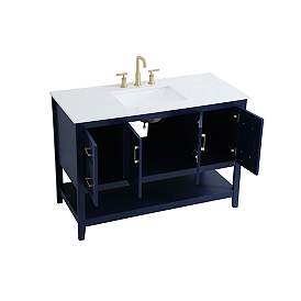 Image5 of 48-Inch Blue Single Sink Bathroom Vanity With White Calacatta Quartz Top more views