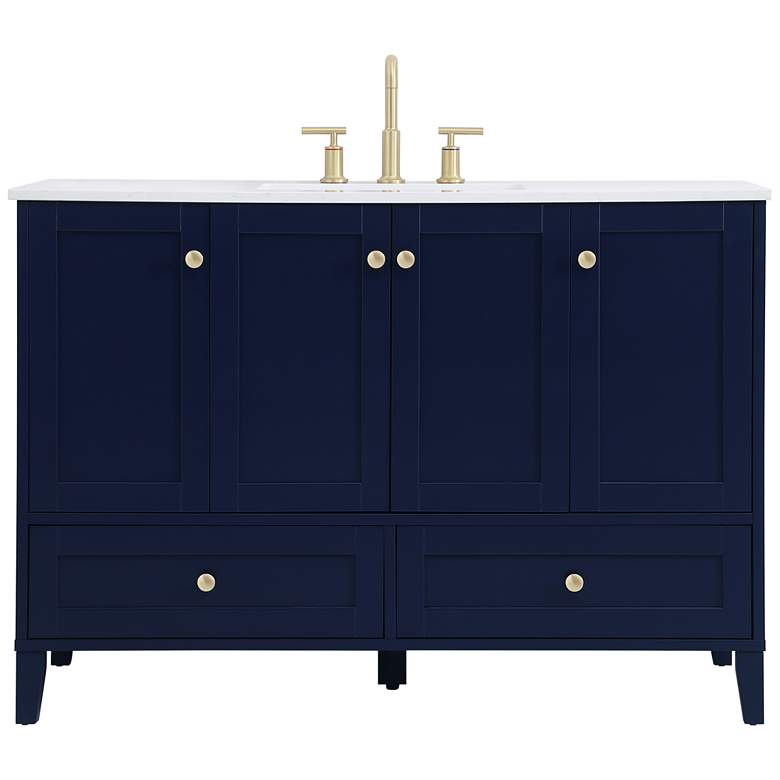 Image 1 48-Inch Blue Single Sink Bathroom Vanity With White Calacatta Quartz Top