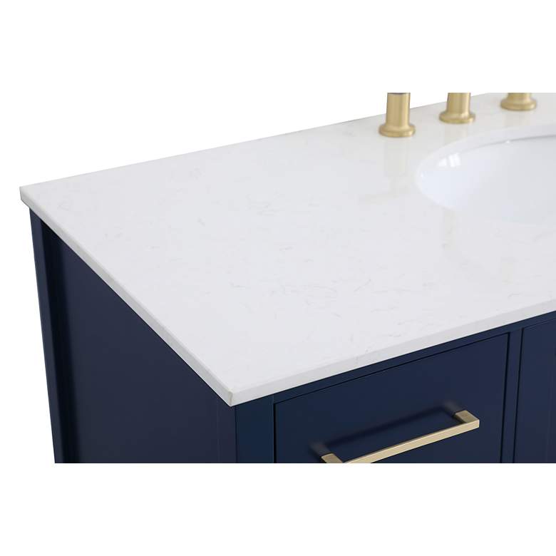 Image 4 48-Inch Blue Single Sink Bathroom Vanity With White Calacatta Quartz Top more views