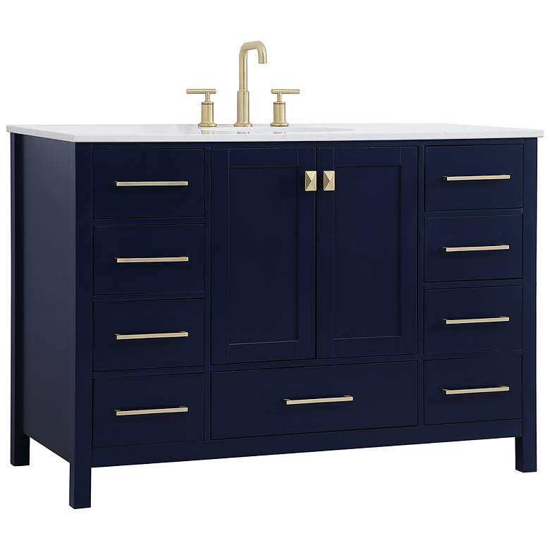 Image 7 48-Inch Blue Single Sink Bathroom Vanity With White Calacatta Quartz Top more views