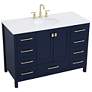 48-Inch Blue Single Sink Bathroom Vanity With White Calacatta Quartz Top