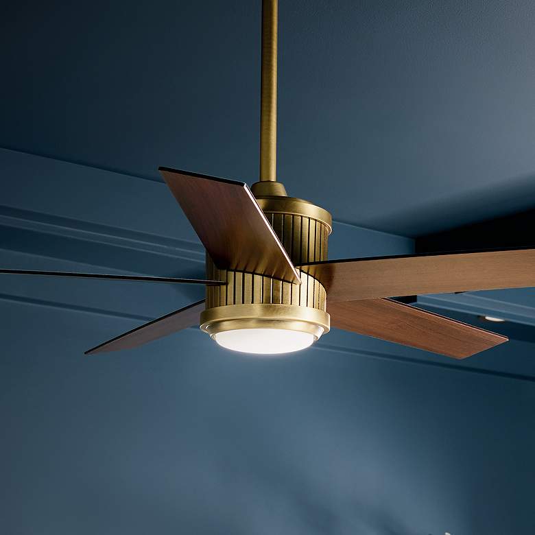 Image 2 48" Brahm Natural Brass LED Ceiling Fan with Walnut Blades