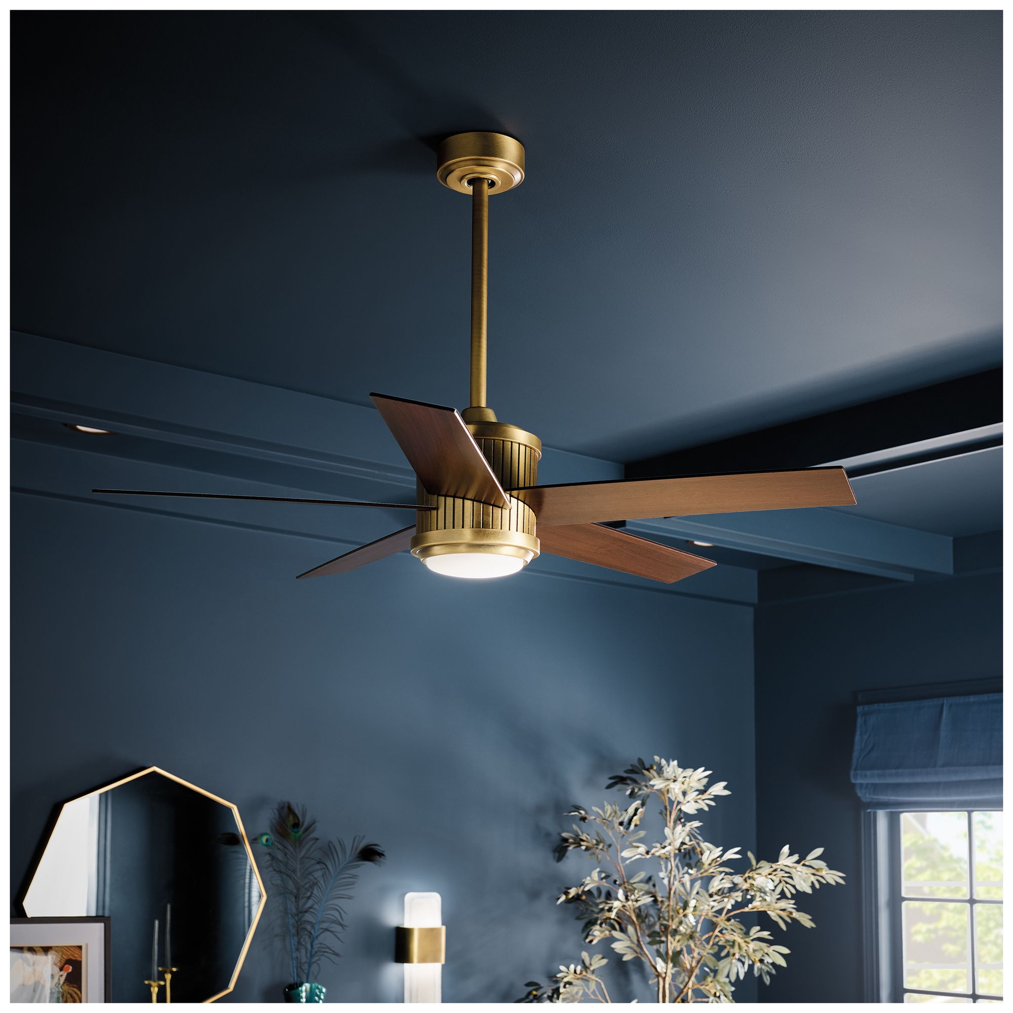 48" Brahm Natural Brass LED Ceiling Fan with Walnut Blades in scene