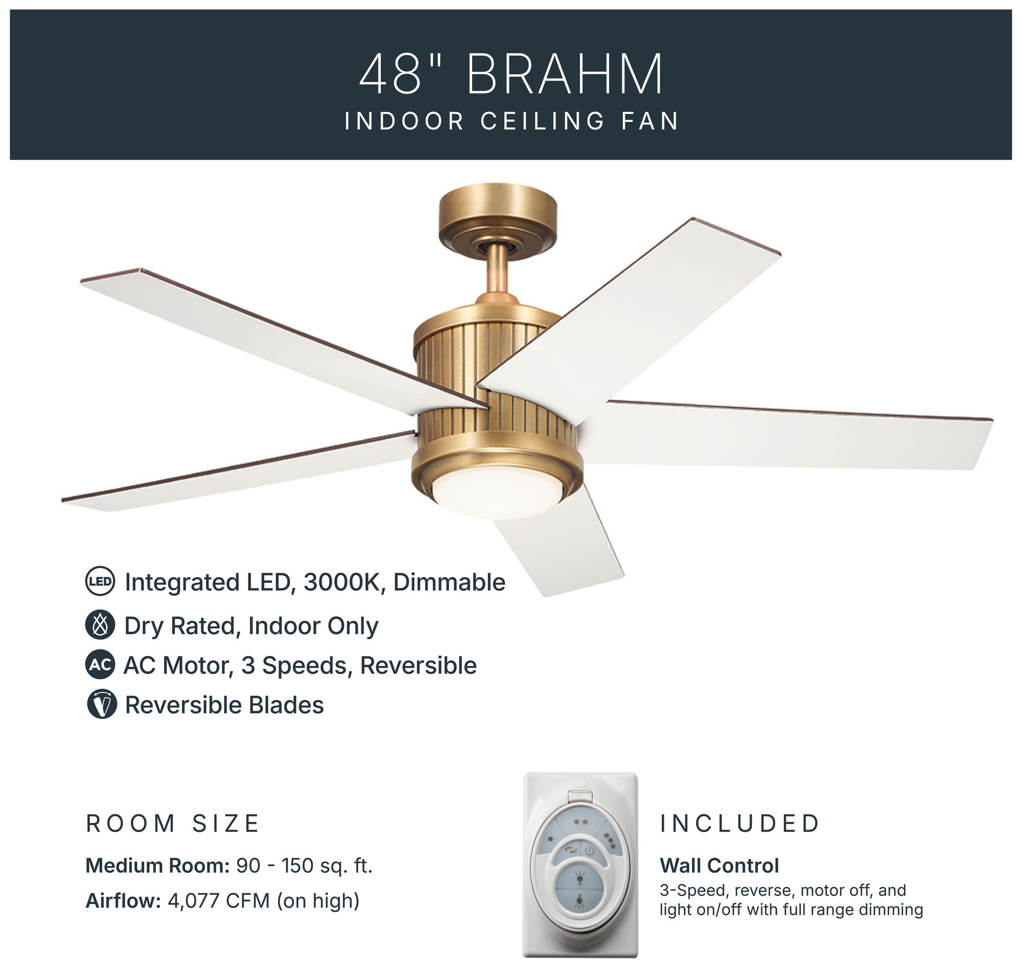 48" Brahm Natural Brass LED Ceiling Fan with Walnut Blades in scene