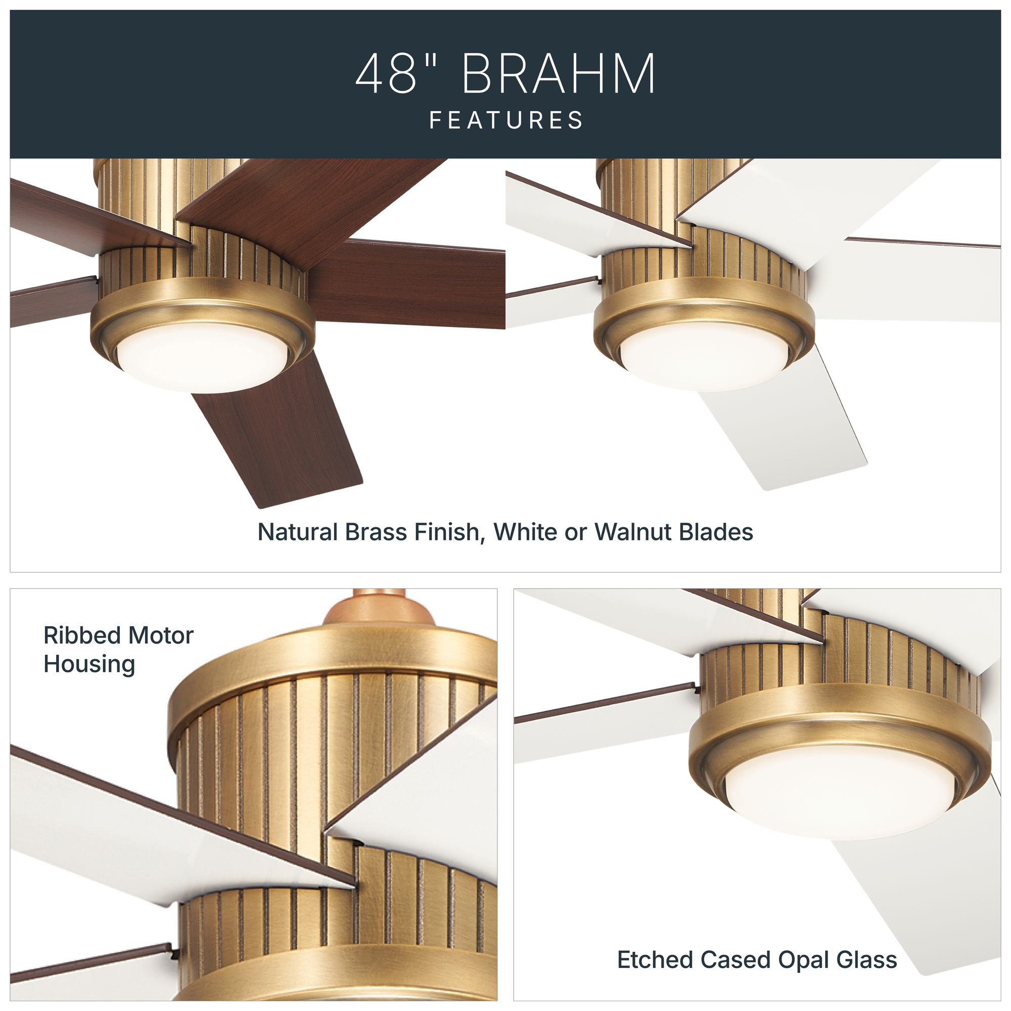 48" Brahm Natural Brass LED Ceiling Fan with Walnut Blades in scene