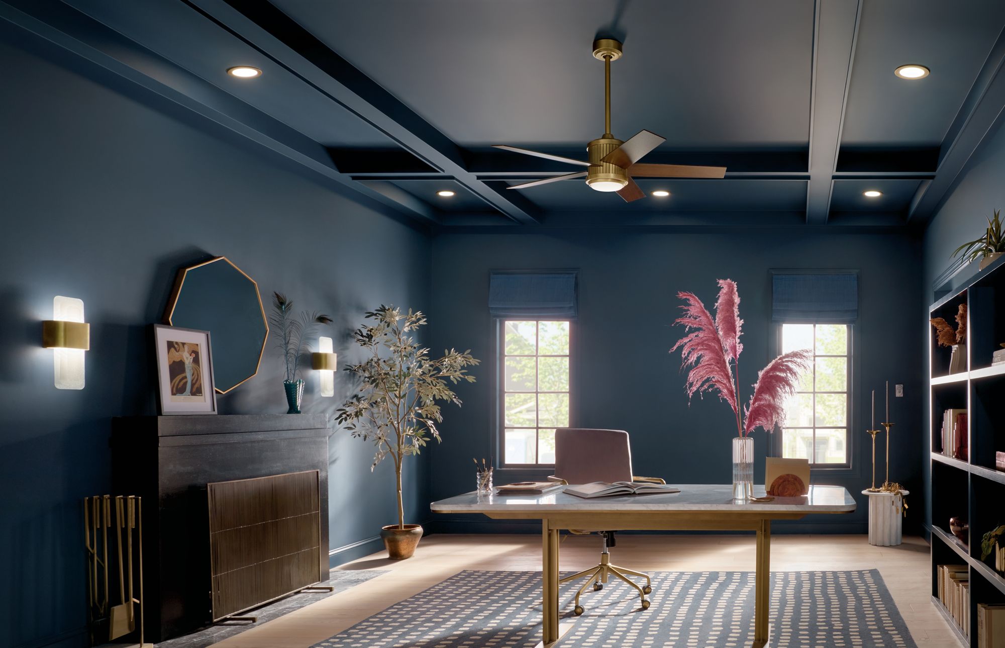 48" Brahm Natural Brass LED Ceiling Fan with Walnut Blades in scene