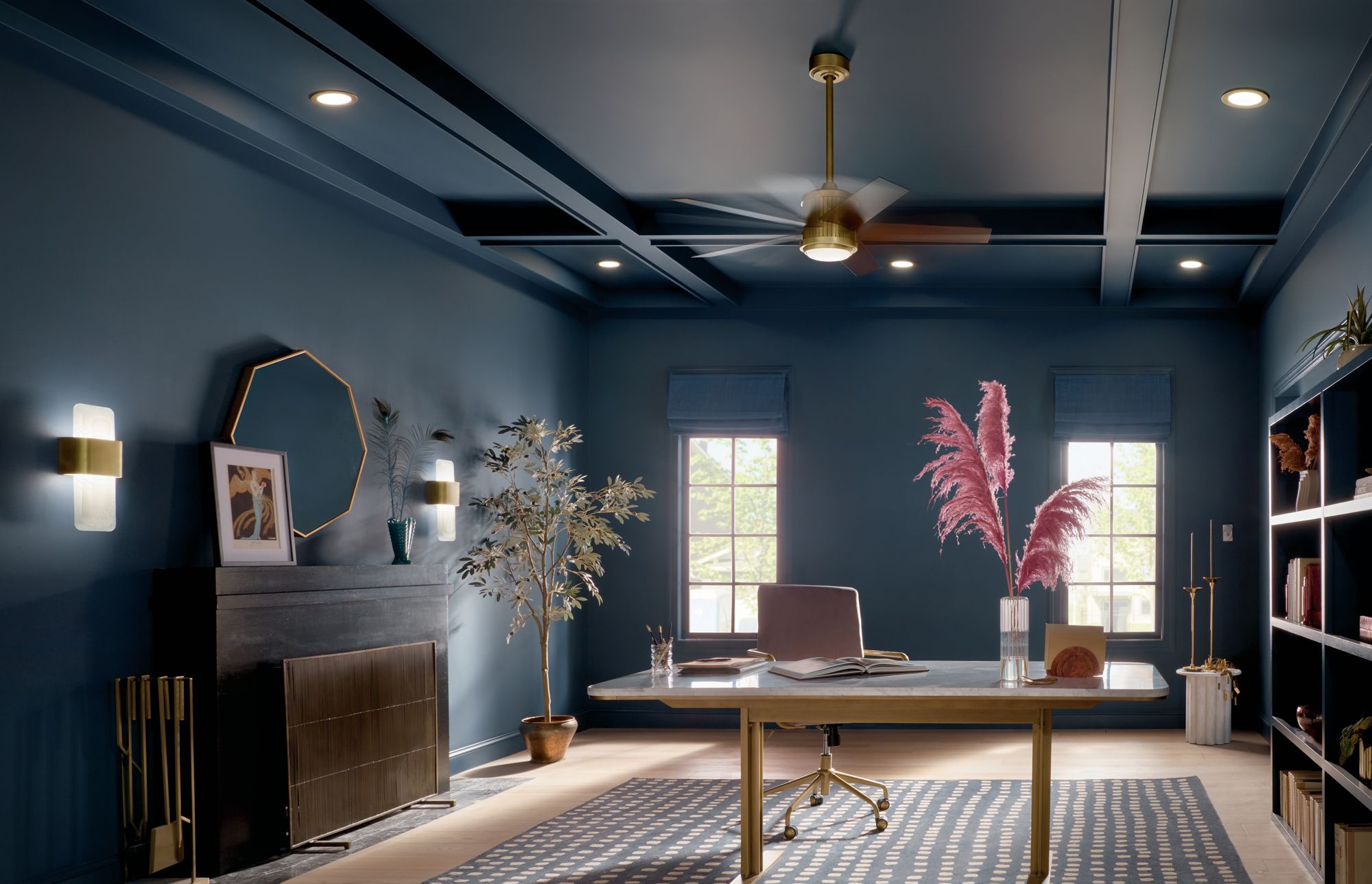 48" Brahm Natural Brass LED Ceiling Fan with Walnut Blades in scene