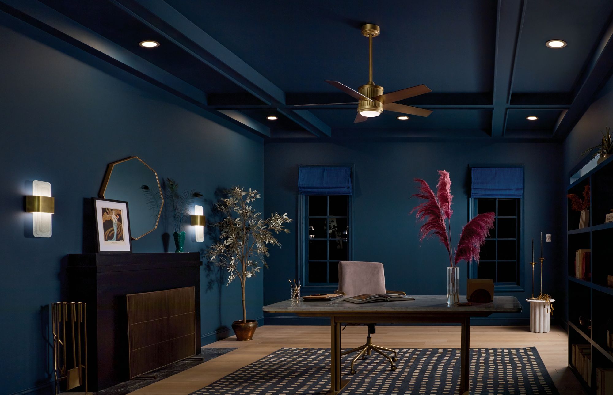 48" Brahm Natural Brass LED Ceiling Fan with Walnut Blades in scene