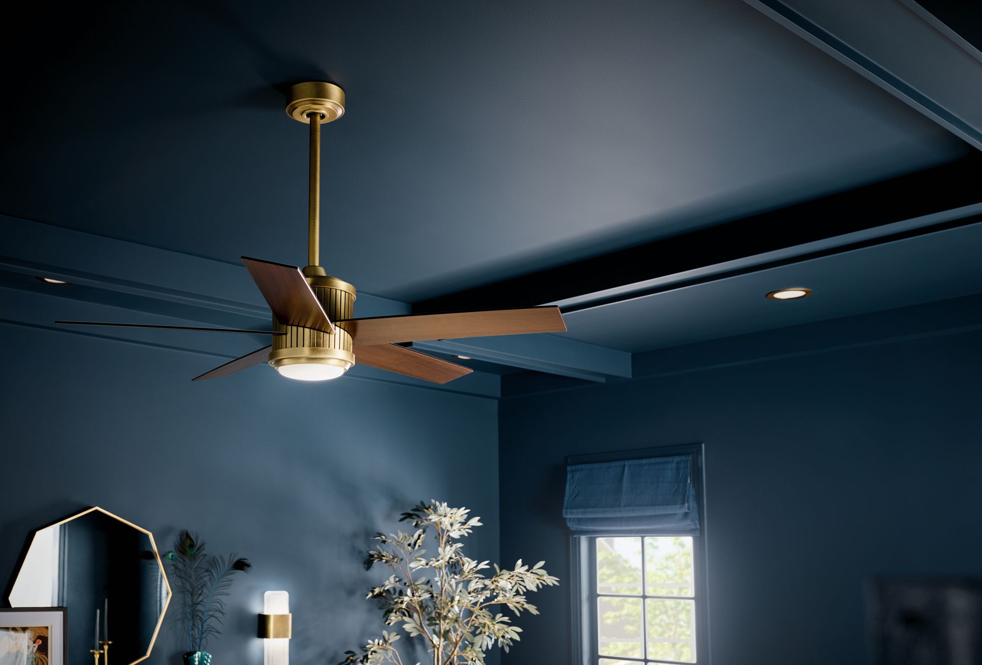 48" Brahm Natural Brass LED Ceiling Fan with Walnut Blades in scene