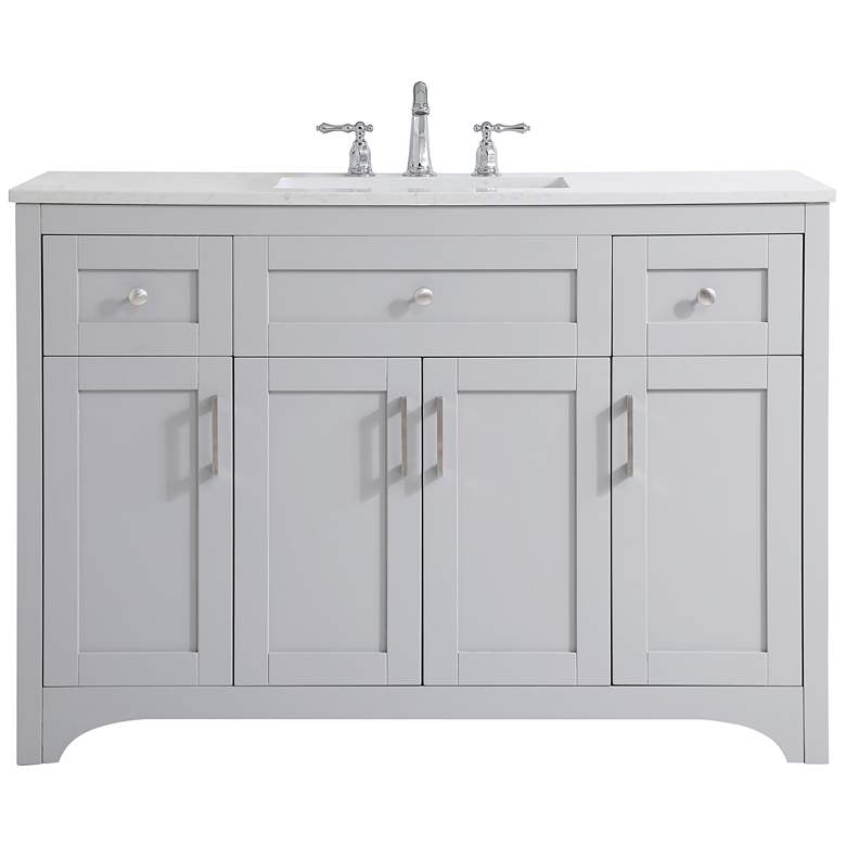 Image 1 48-Inch Grey Single Sink Bathroom Vanity With White Calacatta Quartz Top