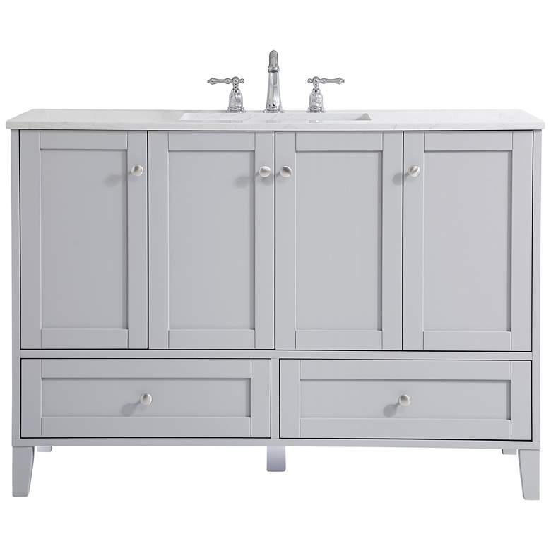 Image 1 48-Inch Grey Single Sink Bathroom Vanity With White Calacatta Quartz Top