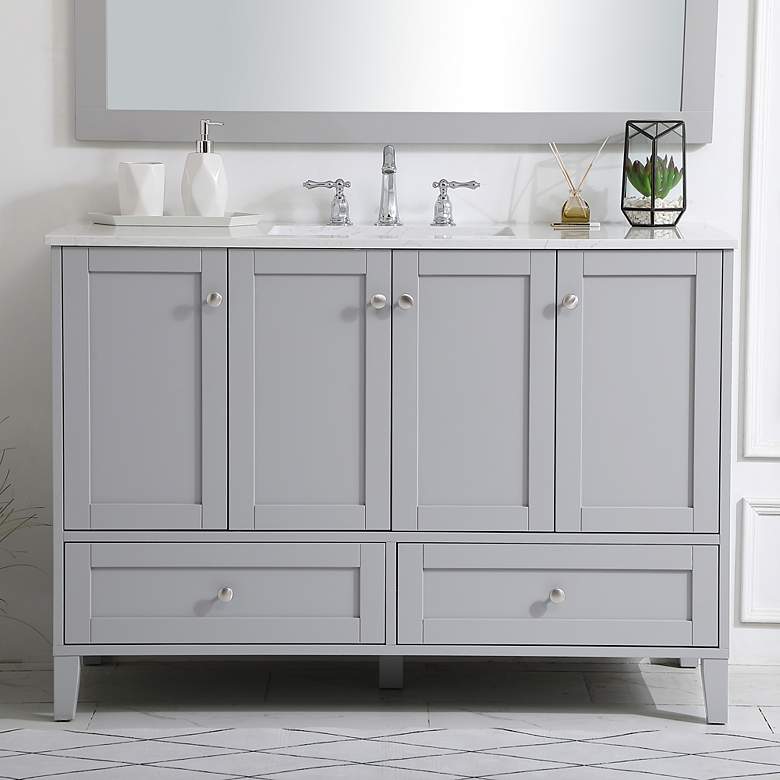 Image 1 48-Inch Grey Single Sink Bathroom Vanity With White Calacatta Quartz Top