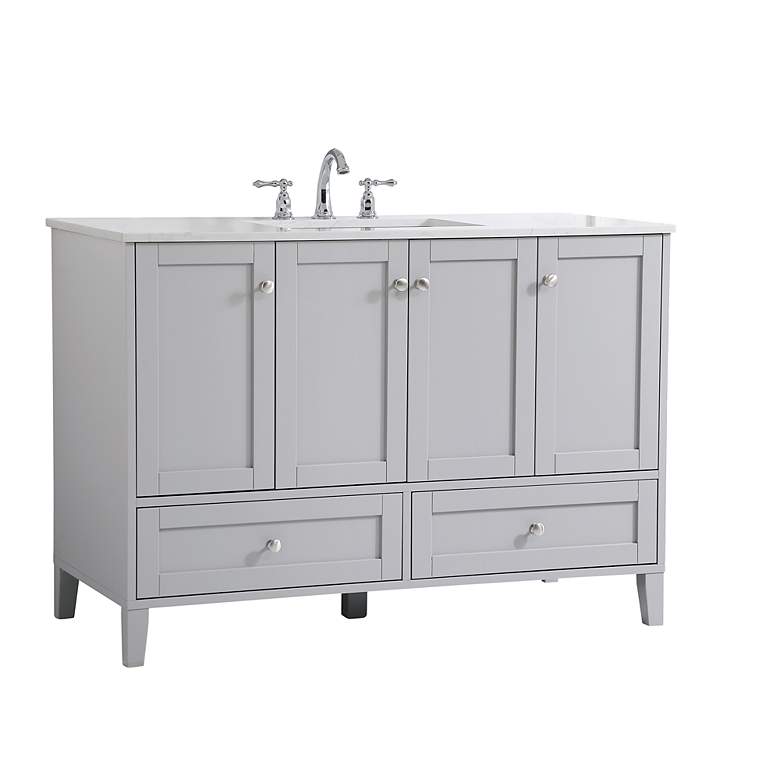 Image 3 48-Inch Grey Single Sink Bathroom Vanity With White Calacatta Quartz Top more views
